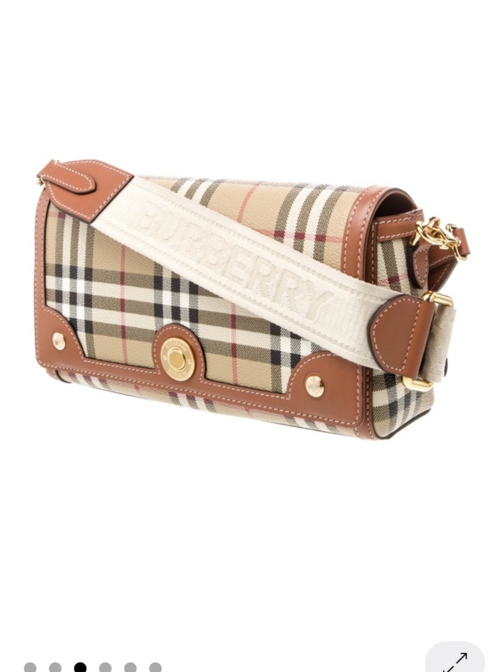 Burberry Beige Plaid Crossbody with Brown Leather Trim - Picture 2 of 5